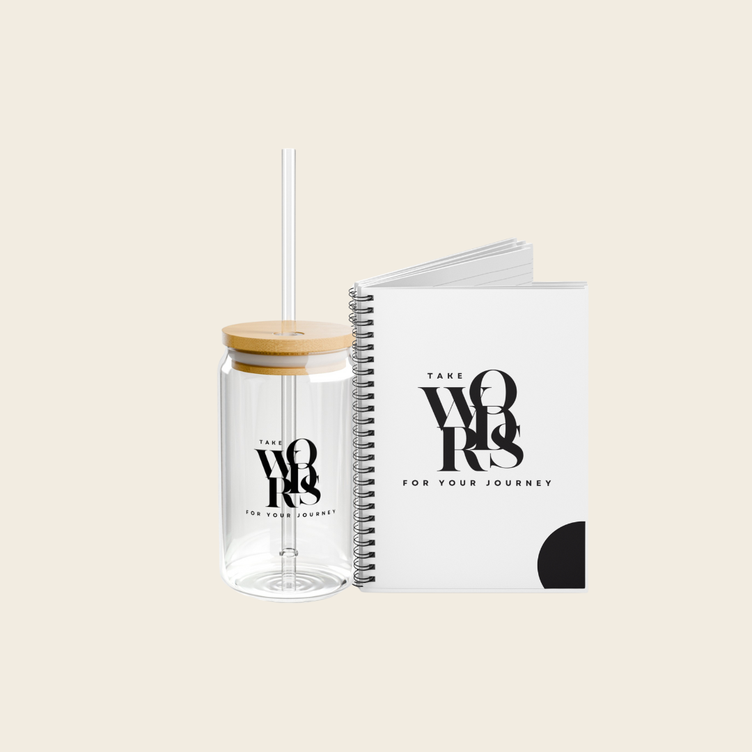 Sipper Glass 16oz/Journal Bundle (White & Black)