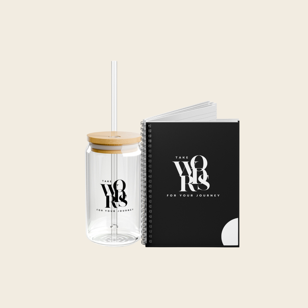 Sipper Glass 16oz/Journal Bundle (White & Black)