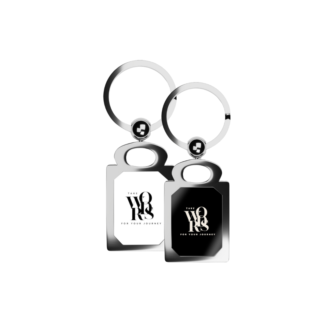 Take Word For Your Journey - Rectangle Photo Keyring (White/Black)